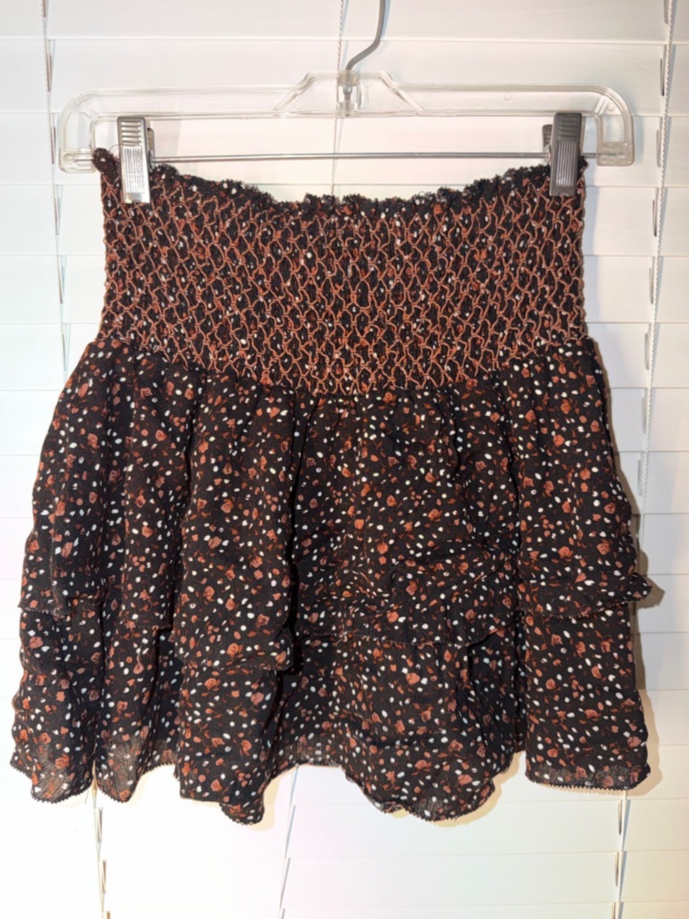 Altar'd State Black Smocked Waist Floral Tiered Skater Skirt